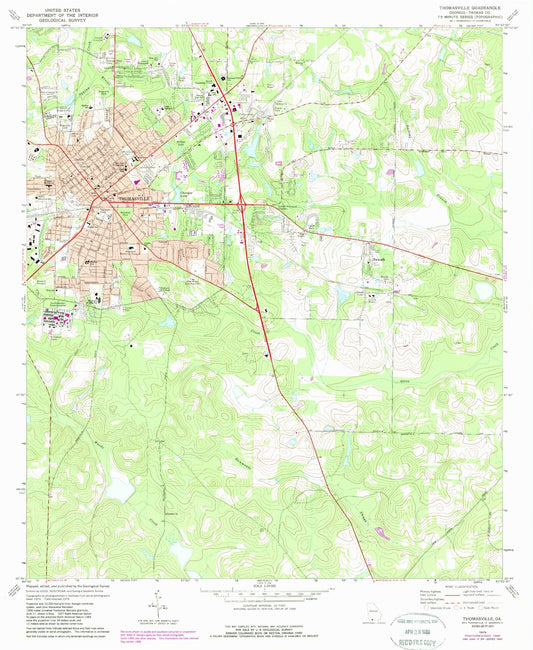Classic USGS Thomasville Georgia 7.5'x7.5' Topo Map Image