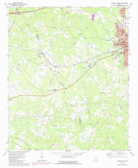Classic USGS Thomson West Georgia 7.5'x7.5' Topo Map Image