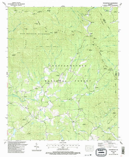 Classic USGS Tickanetley Georgia 7.5'x7.5' Topo Map Image