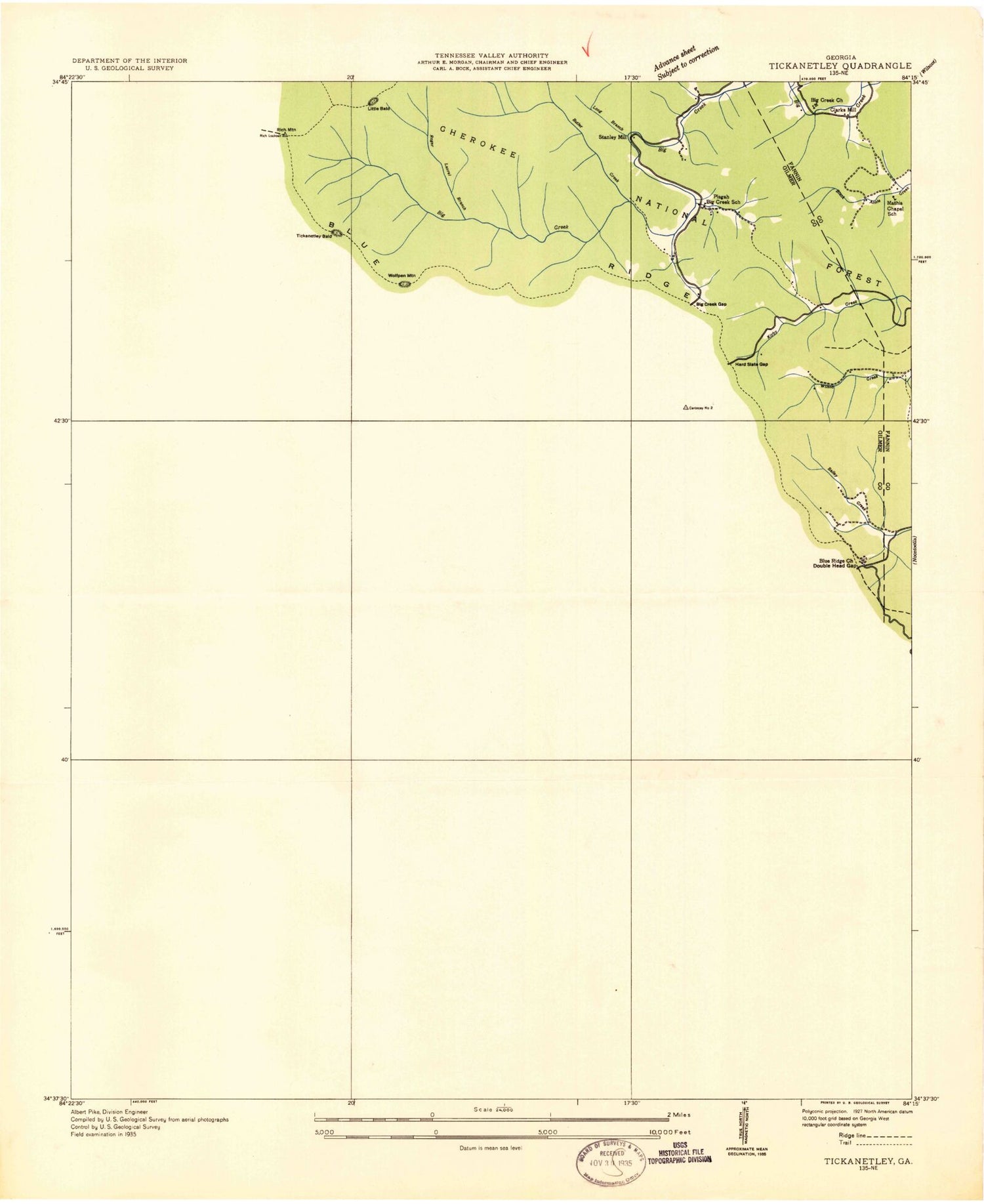 Classic USGS Tickanetley Georgia 7.5'x7.5' Topo Map Image