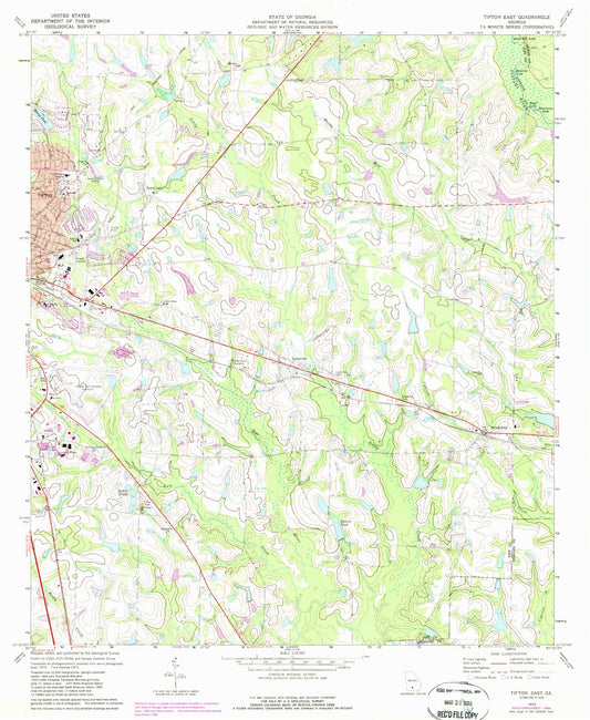 Classic USGS Tifton East Georgia 7.5'x7.5' Topo Map Image
