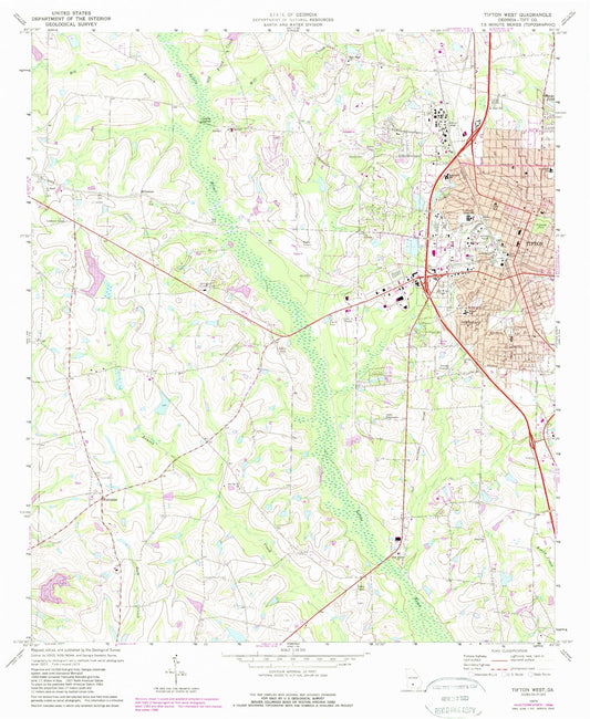 Classic USGS Tifton West Georgia 7.5'x7.5' Topo Map Image