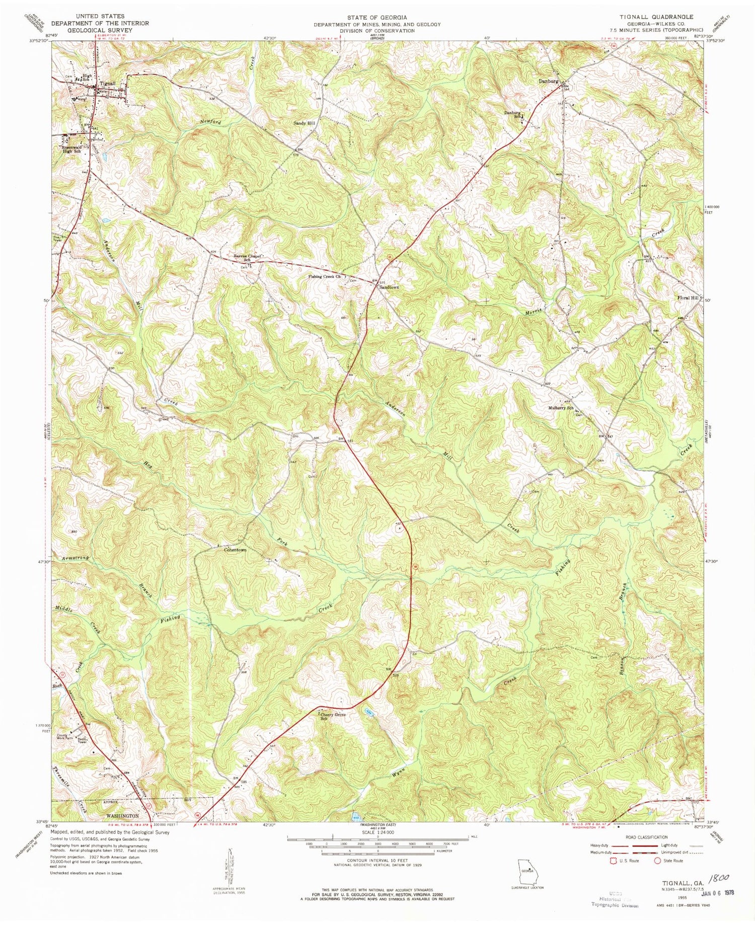 Classic USGS Tignall Georgia 7.5'x7.5' Topo Map Image