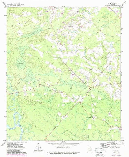 Classic USGS Tison Georgia 7.5'x7.5' Topo Map Image