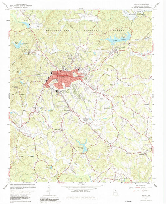 Classic USGS Toccoa Georgia 7.5'x7.5' Topo Map Image