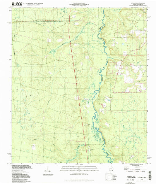 Classic USGS Toledo Georgia 7.5'x7.5' Topo Map Image