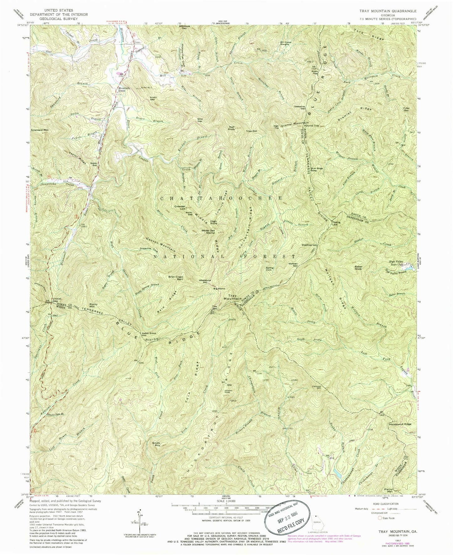Classic USGS Tray Mountain Georgia 7.5'x7.5' Topo Map Image