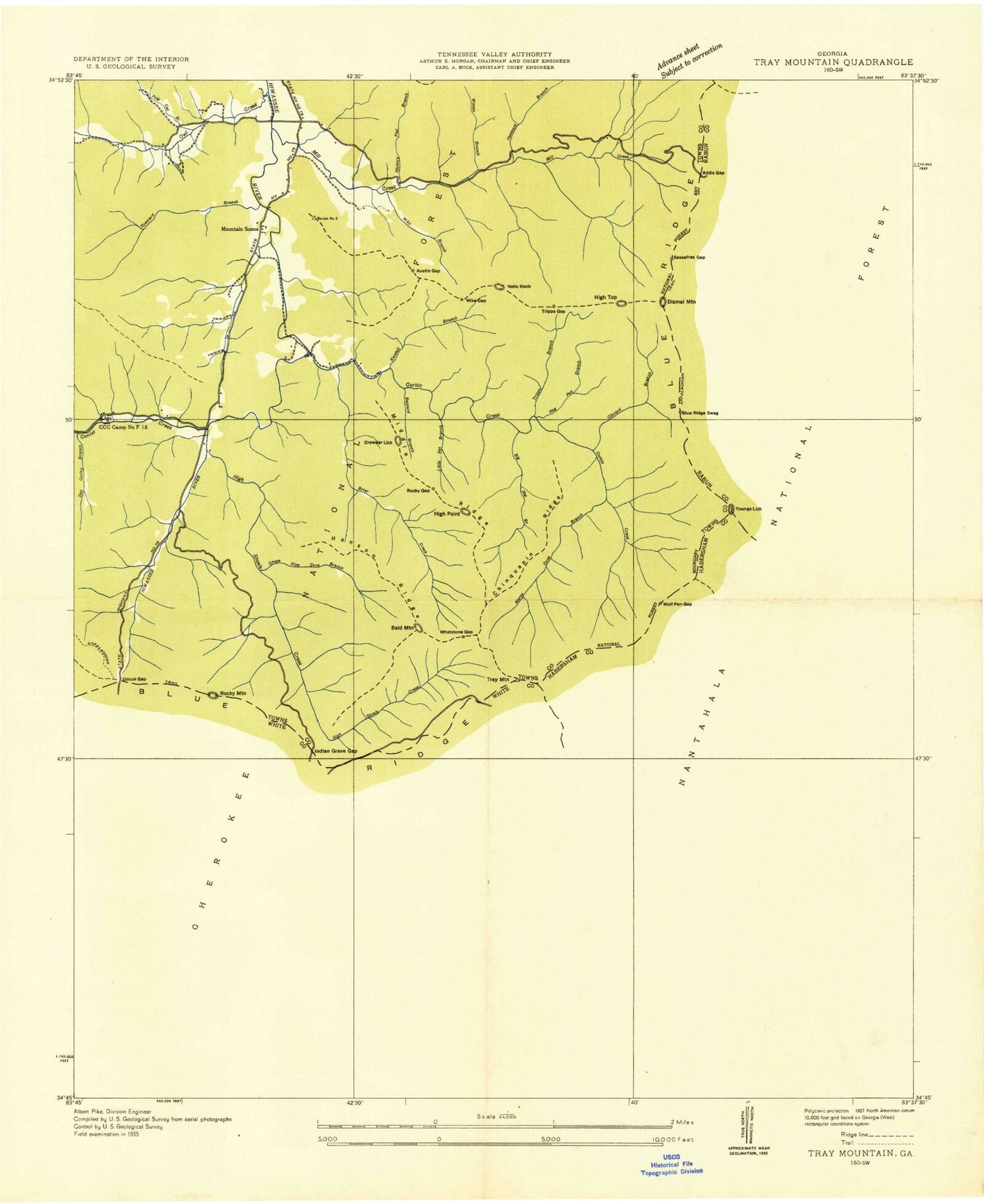 Classic USGS Tray Mountain Georgia 7.5'x7.5' Topo Map Image