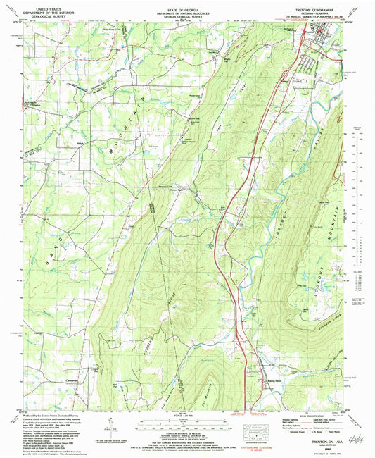 Classic USGS Trenton Georgia 7.5'x7.5' Topo Map Image