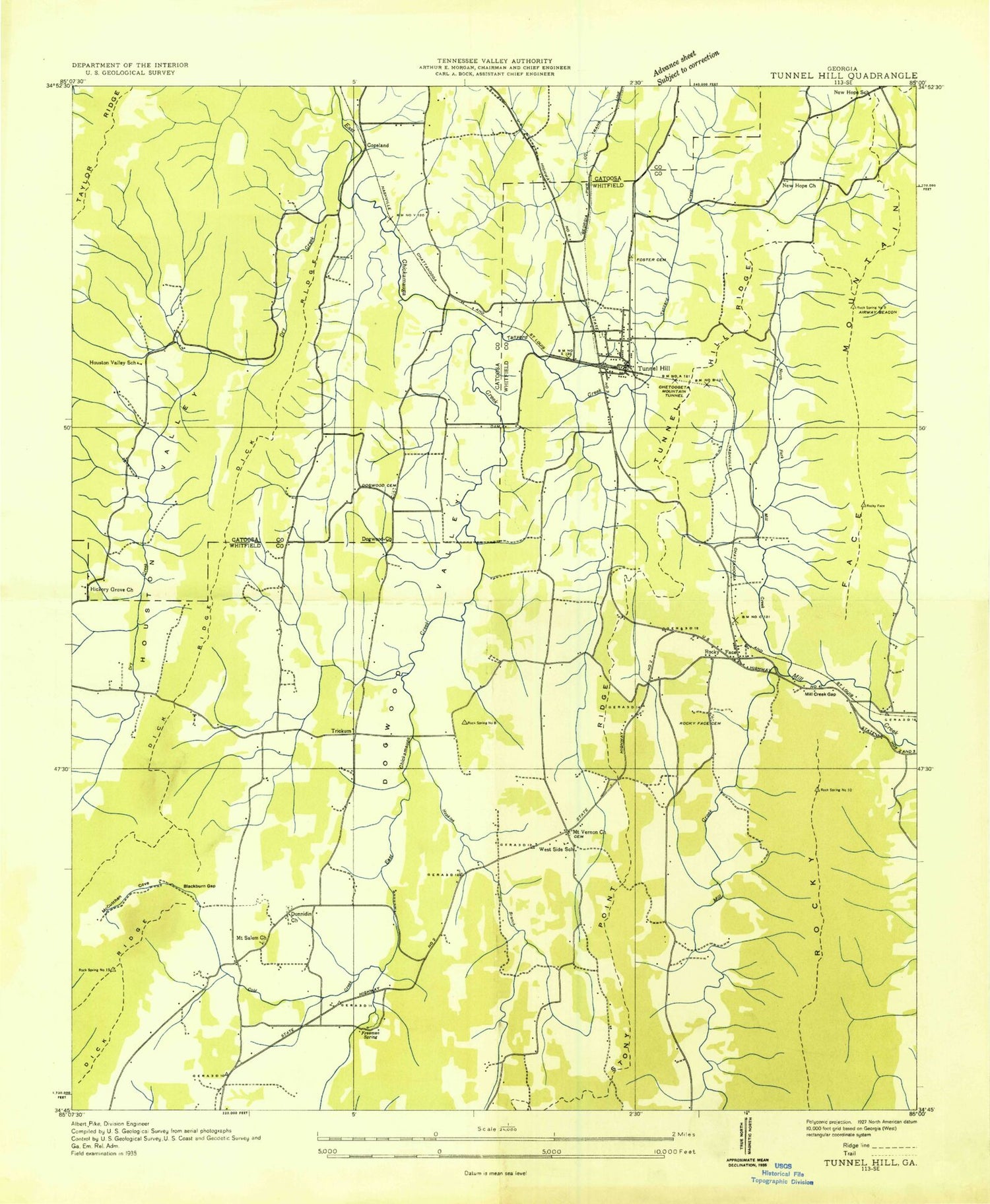 Classic USGS Tunnel Hill Georgia 7.5'x7.5' Topo Map Image