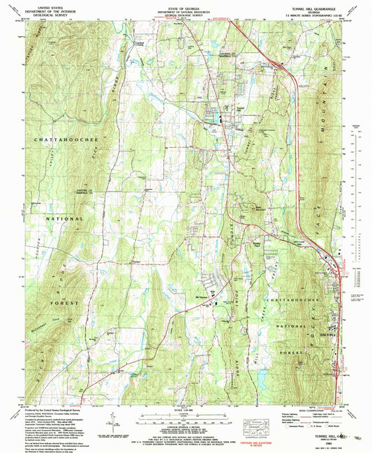 Classic USGS Tunnel Hill Georgia 7.5'x7.5' Topo Map Image