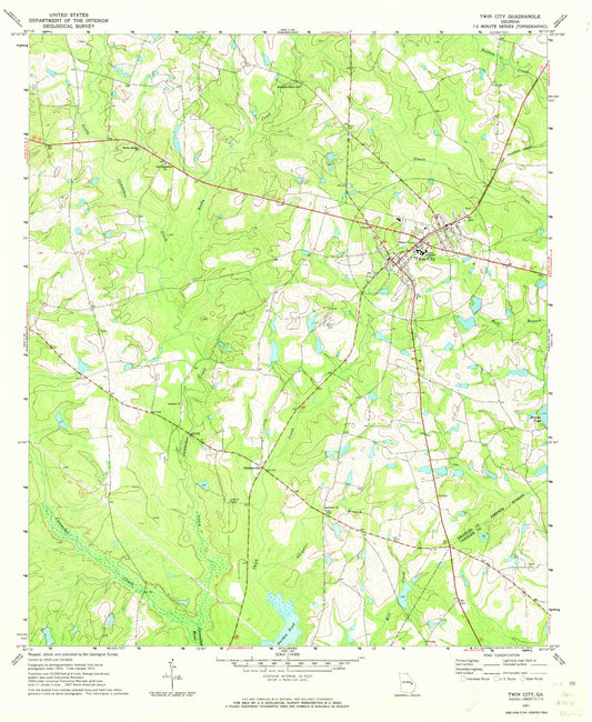Classic USGS Twin City Georgia 7.5'x7.5' Topo Map Image