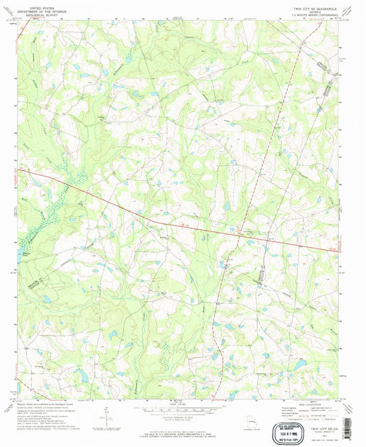 Classic USGS Twin City SE Georgia 7.5'x7.5' Topo Map Image