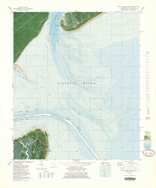 Classic USGS Tybee Island North Georgia 7.5'x7.5' Topo Map Image