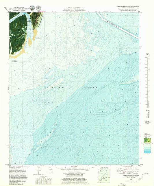 Classic USGS Tybee Island South Georgia 7.5'x7.5' Topo Map Image