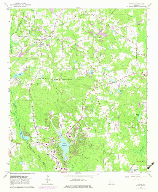 Classic USGS Tyrone Georgia 7.5'x7.5' Topo Map Image