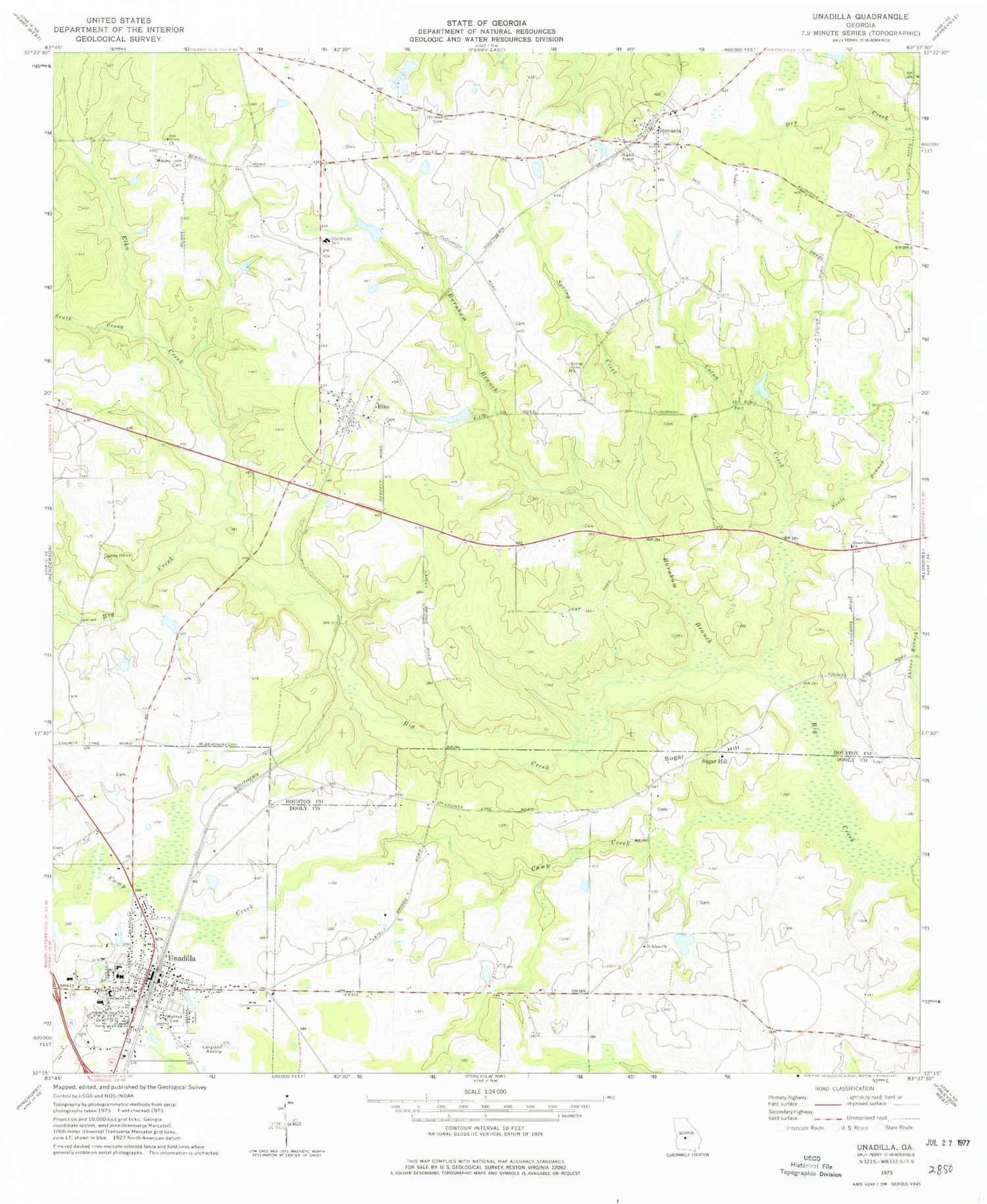 Classic USGS Unadilla Georgia 7.5'x7.5' Topo Map Image