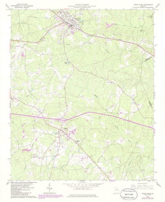 Classic USGS Union Point Georgia 7.5'x7.5' Topo Map Image
