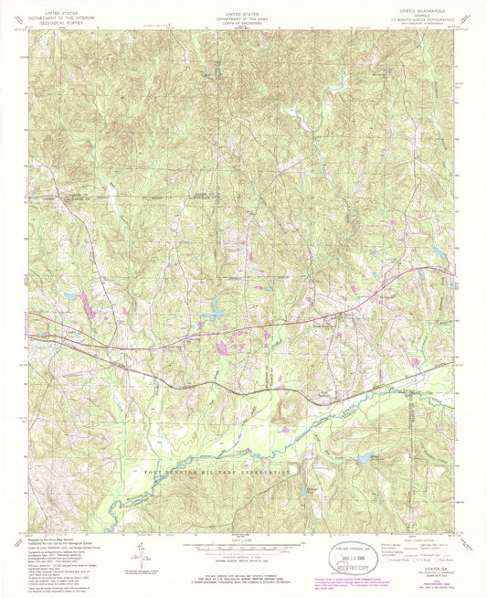 Classic USGS Upatoi Georgia 7.5'x7.5' Topo Map Image