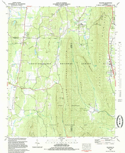 Classic USGS Villanow Georgia 7.5'x7.5' Topo Map Image