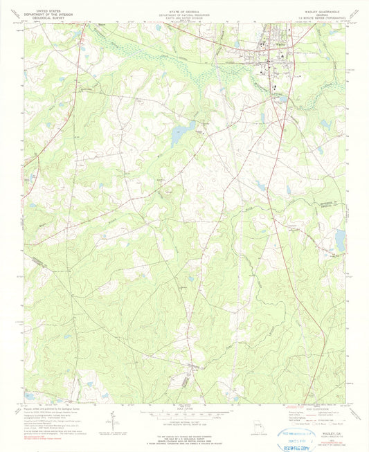 Classic USGS Wadley Georgia 7.5'x7.5' Topo Map Image