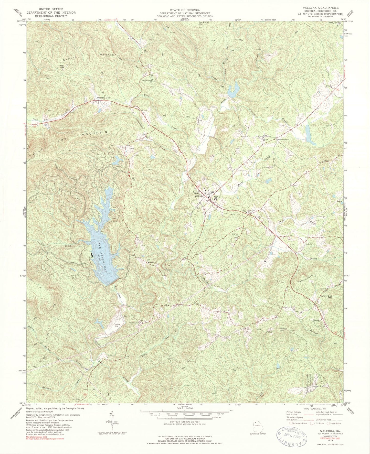 Classic USGS Waleska Georgia 7.5'x7.5' Topo Map Image