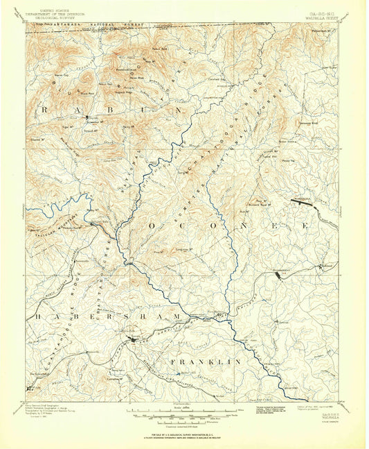 Historic 1892 Walhalla Georgia 30'x30' Topo Map Image