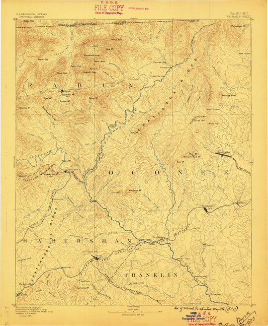 Historic 1896 Walhalla Georgia 30'x30' Topo Map Image