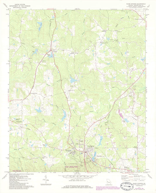 Classic USGS Warm Springs Georgia 7.5'x7.5' Topo Map Image