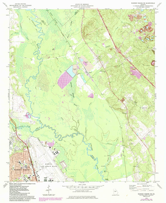 Classic USGS Warner Robins NE Georgia 7.5'x7.5' Topo Map Image