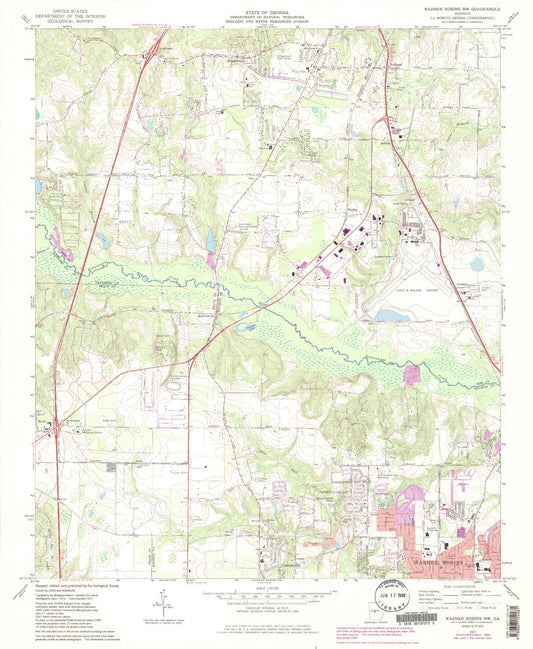 Classic USGS Warner Robins NW Georgia 7.5'x7.5' Topo Map Image