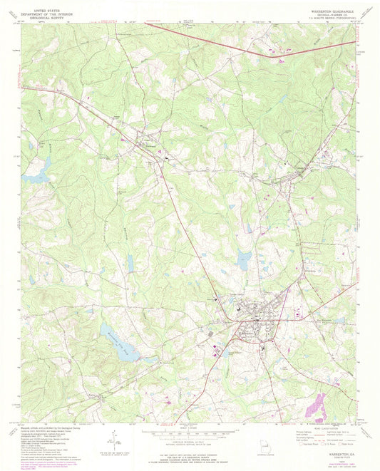 Classic USGS Warrenton Georgia 7.5'x7.5' Topo Map Image