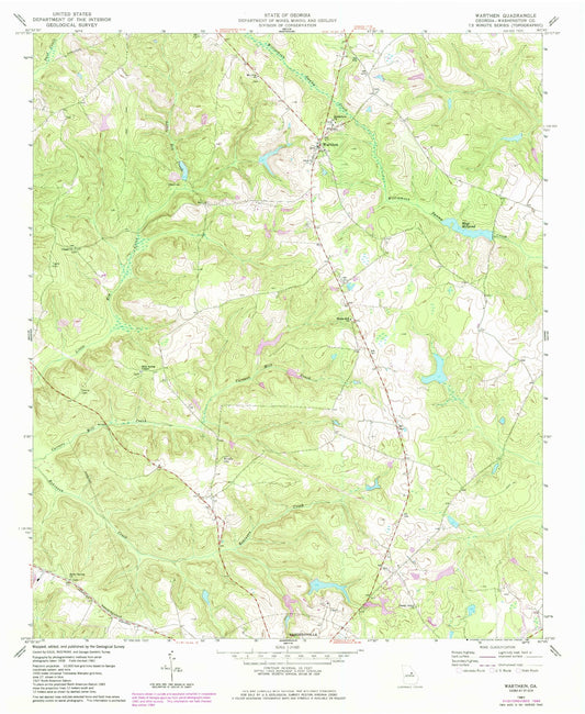 Classic USGS Warthen Georgia 7.5'x7.5' Topo Map Image