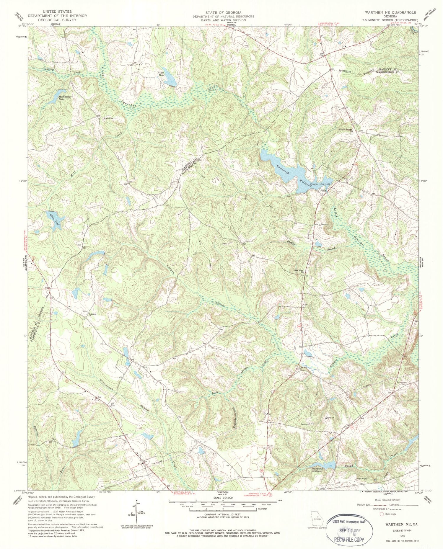 Classic USGS Warthen NE Georgia 7.5'x7.5' Topo Map Image