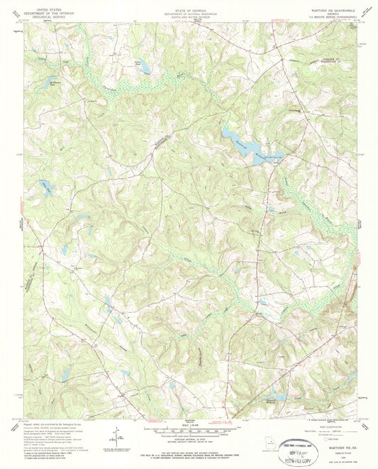 Classic USGS Warthen NE Georgia 7.5'x7.5' Topo Map Image