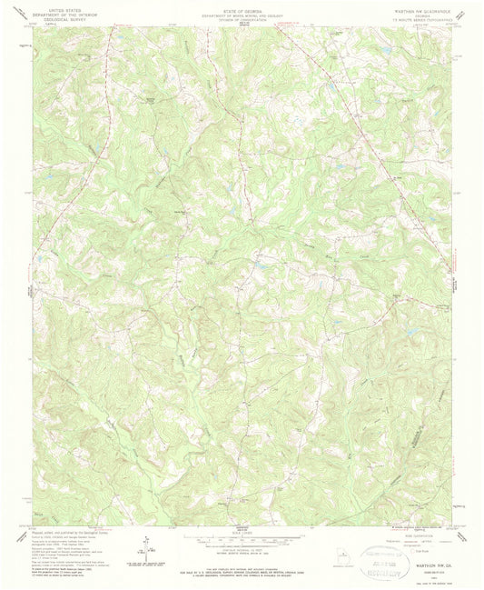 Classic USGS Warthen NW Georgia 7.5'x7.5' Topo Map Image