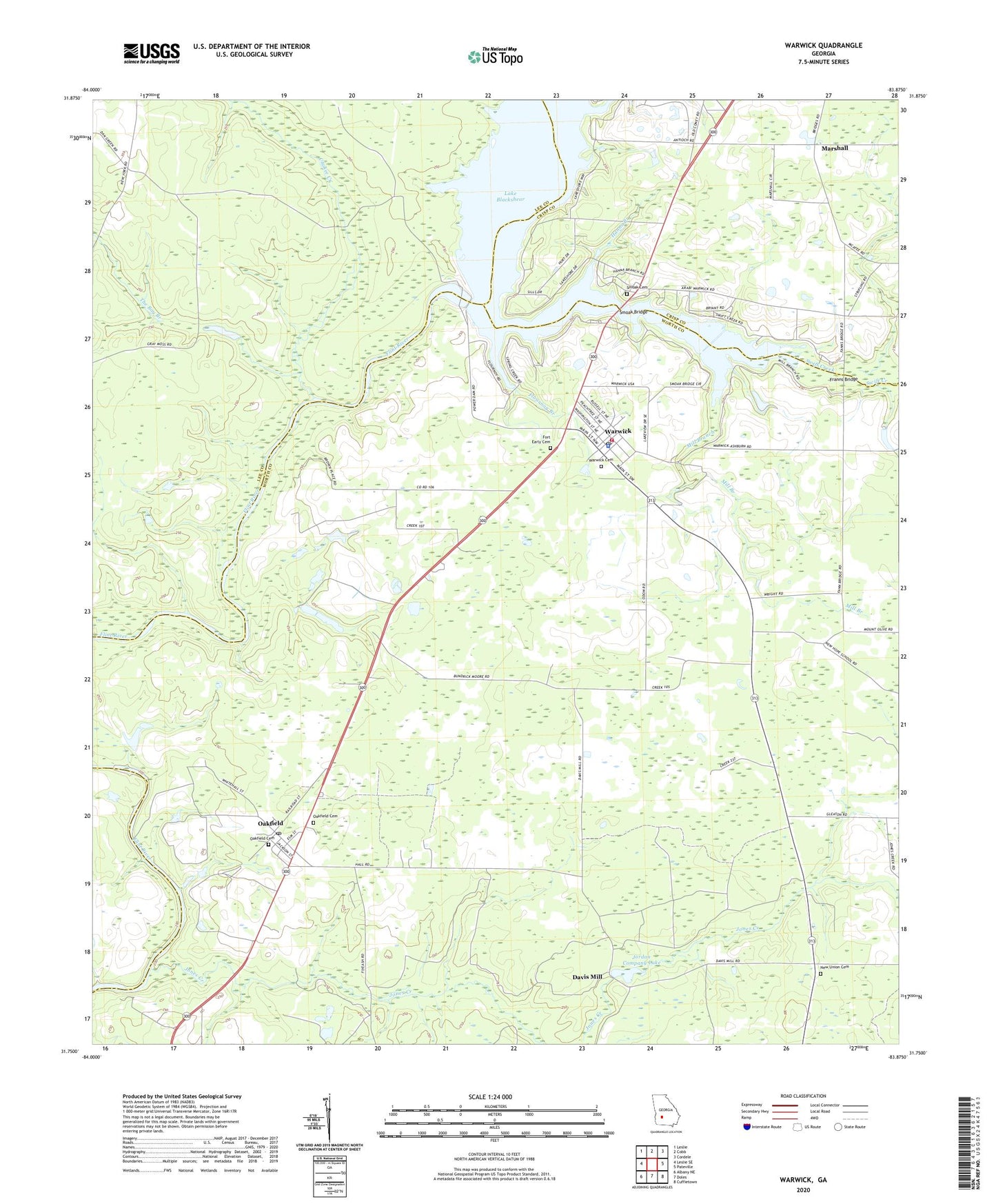 Warwick Georgia US Topo Map Image
