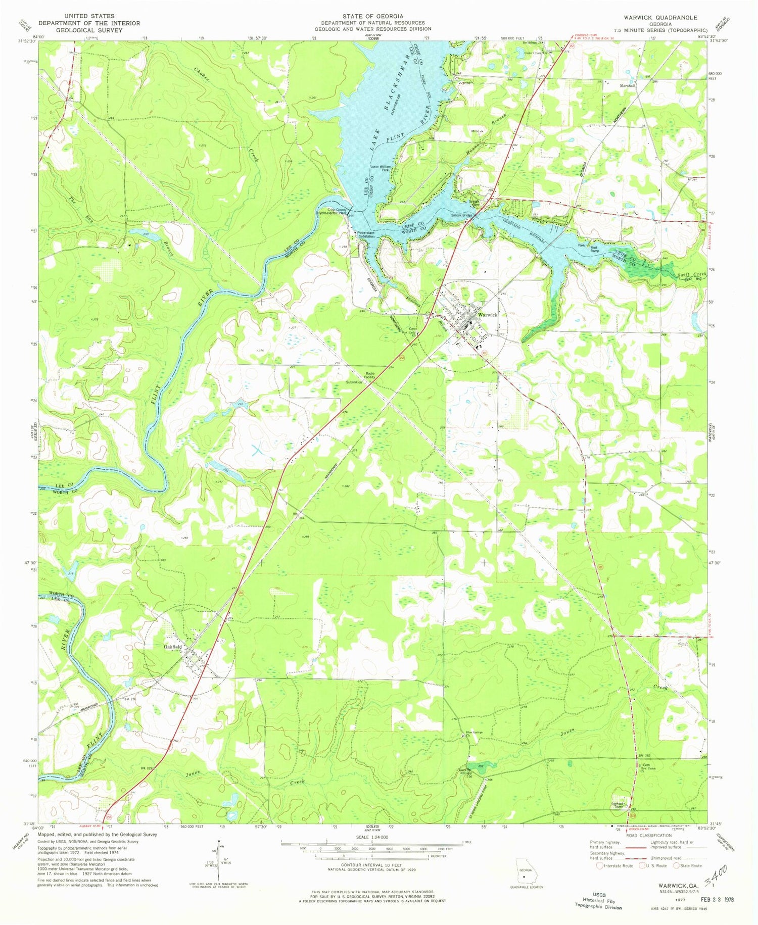 Classic USGS Warwick Georgia 7.5'x7.5' Topo Map Image