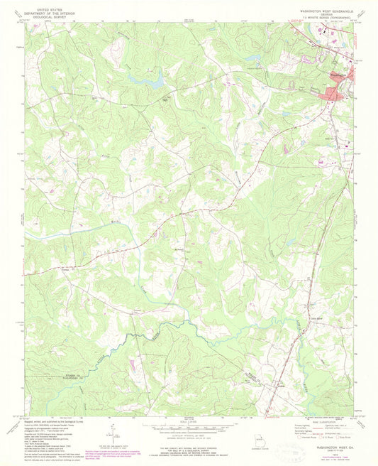 Classic USGS Washington West Georgia 7.5'x7.5' Topo Map Image