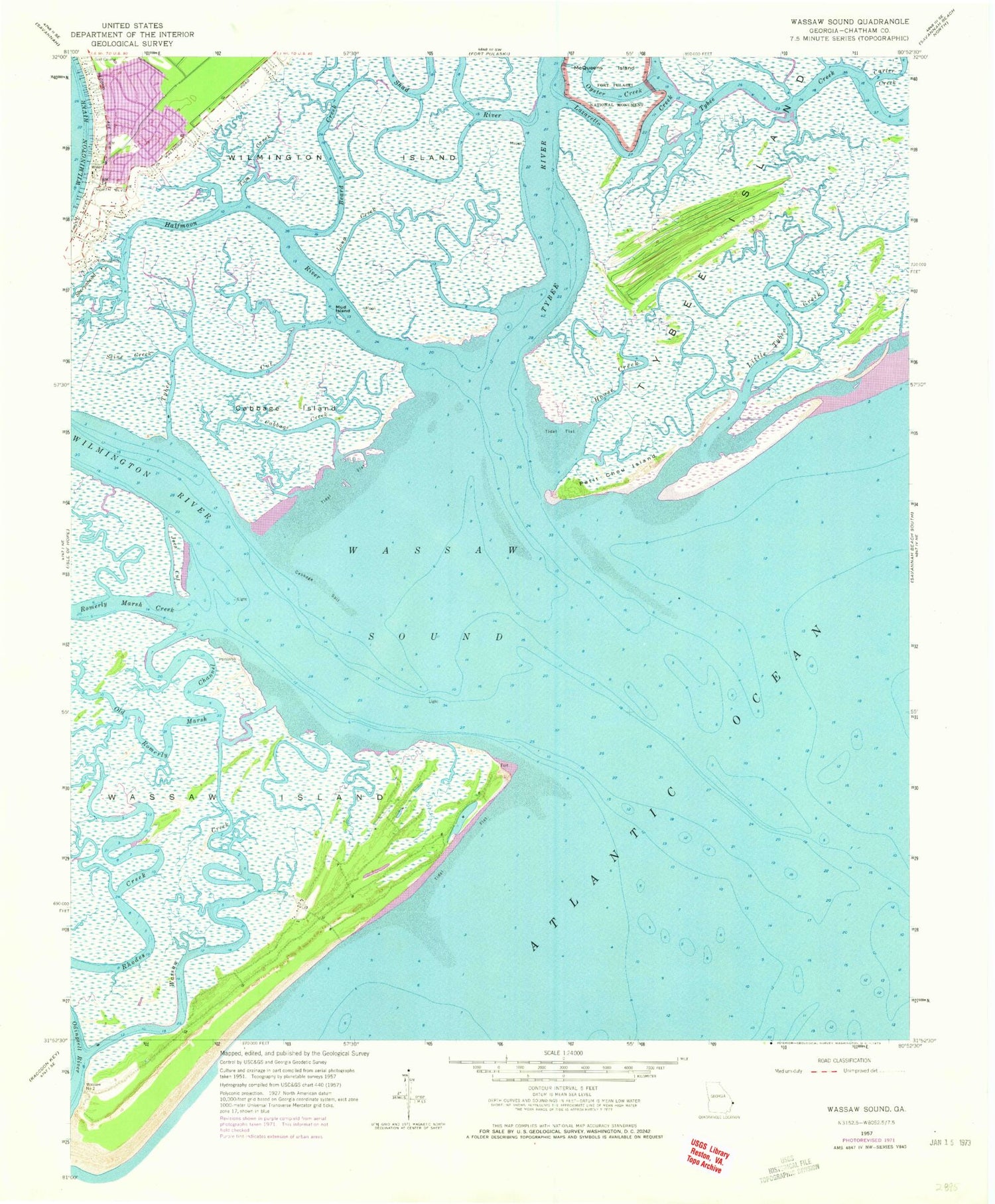 Classic USGS Wassaw Sound Georgia 7.5'x7.5' Topo Map Image