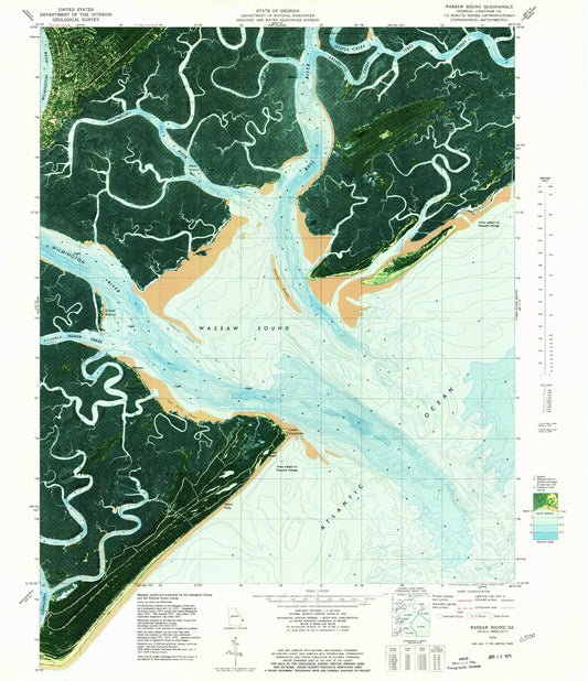 Classic USGS Wassaw Sound Georgia 7.5'x7.5' Topo Map Image