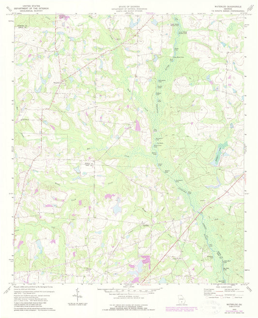 Classic USGS Waterloo Georgia 7.5'x7.5' Topo Map Image
