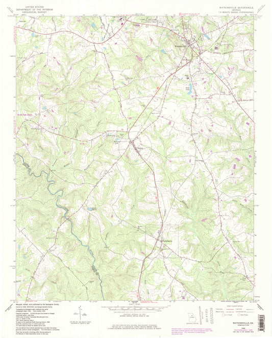 Classic USGS Watkinsville Georgia 7.5'x7.5' Topo Map Image