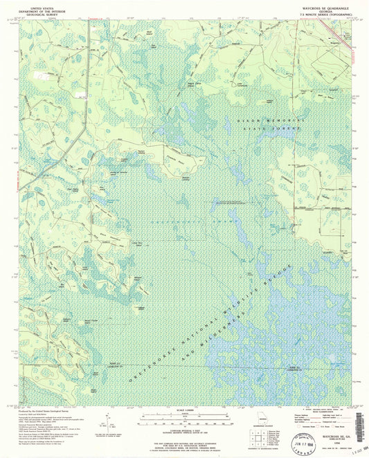 Classic USGS Waycross SE Georgia 7.5'x7.5' Topo Map Image