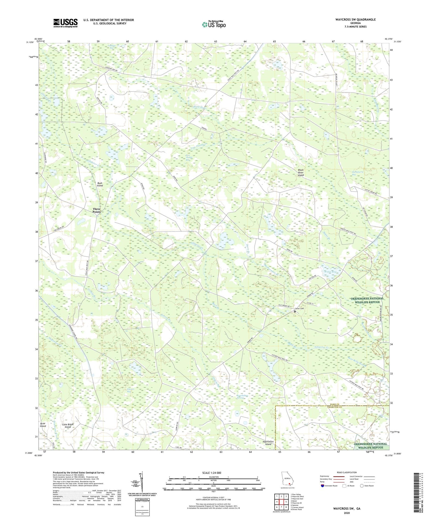 Waycross SW Georgia US Topo Map Image