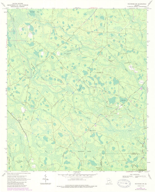Classic USGS Waycross SW Georgia 7.5'x7.5' Topo Map Image