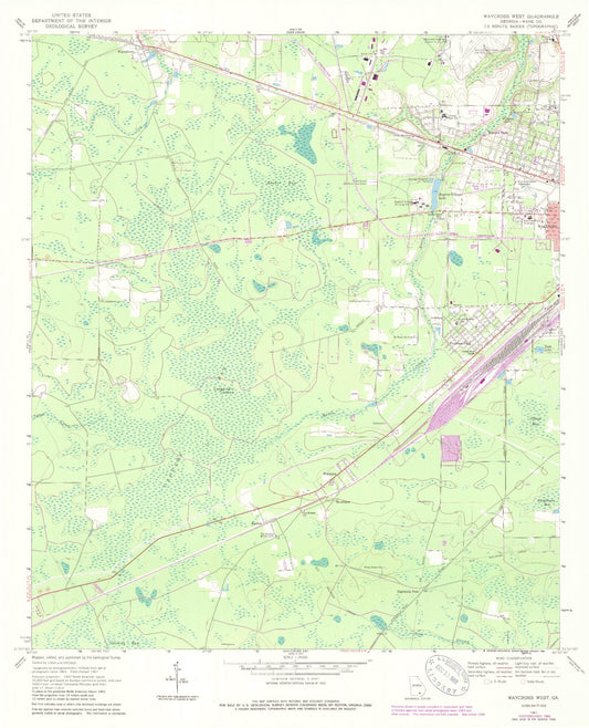 Classic USGS Waycross West Georgia 7.5'x7.5' Topo Map Image