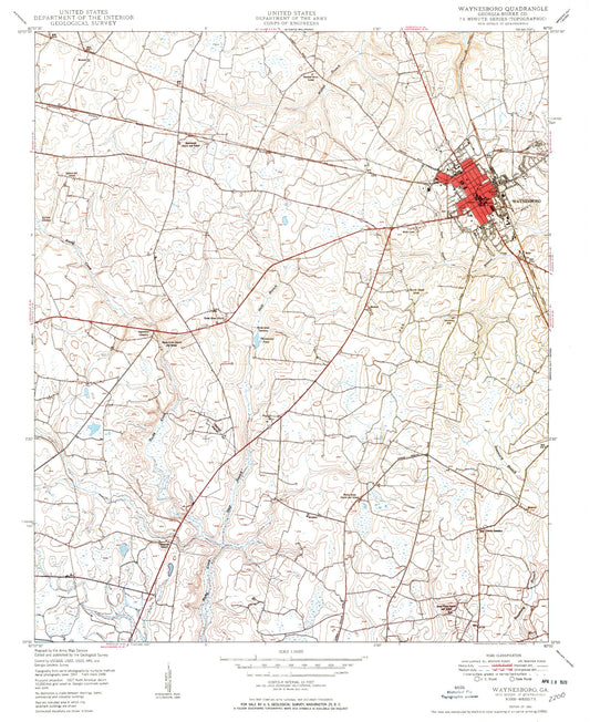 Classic USGS Waynesboro Georgia 7.5'x7.5' Topo Map Image