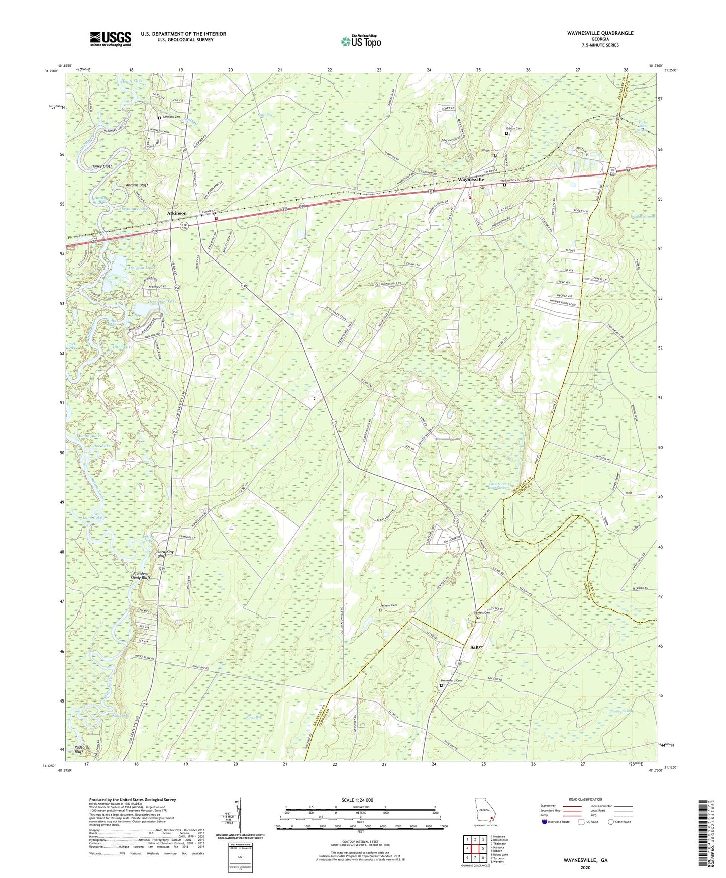 Waynesville Georgia US Topo Map Image