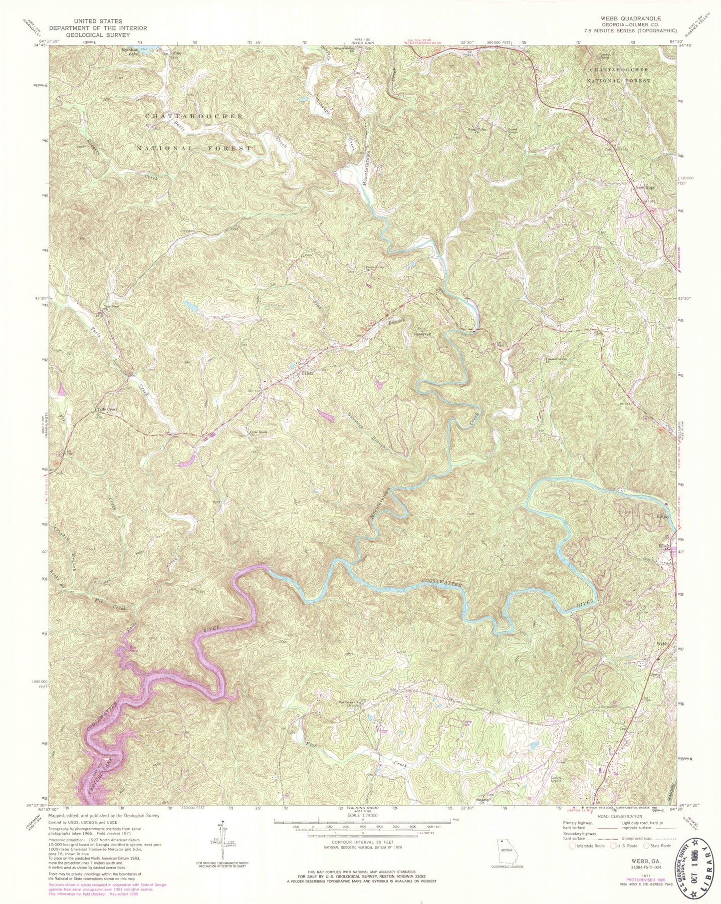 Classic USGS Webb Georgia 7.5'x7.5' Topo Map Image